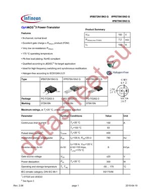 IPB072N15N3 G datasheet  